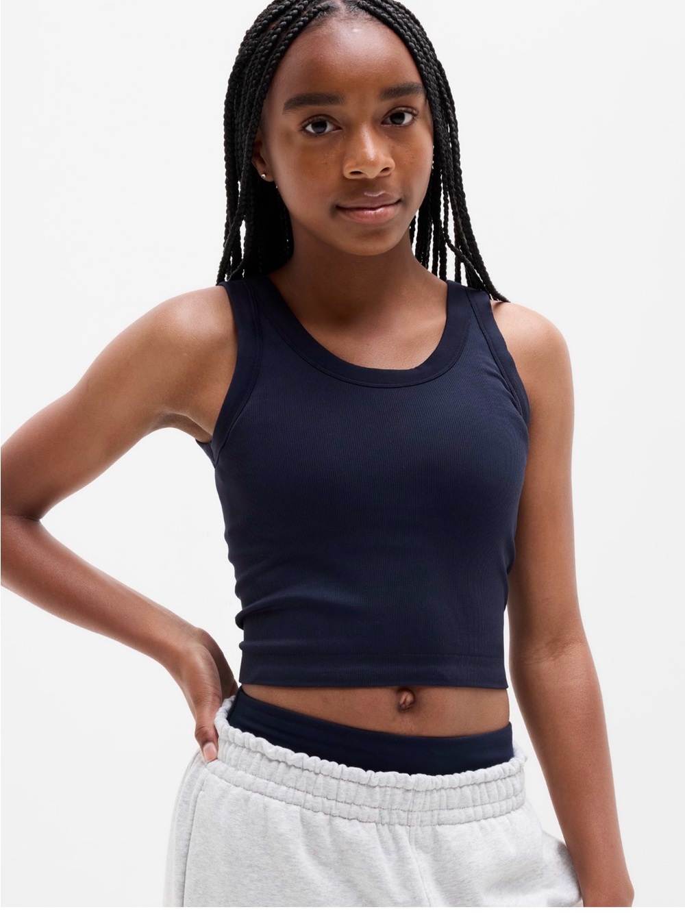Athleta Girl Ribbed Cropped Tank in Blue